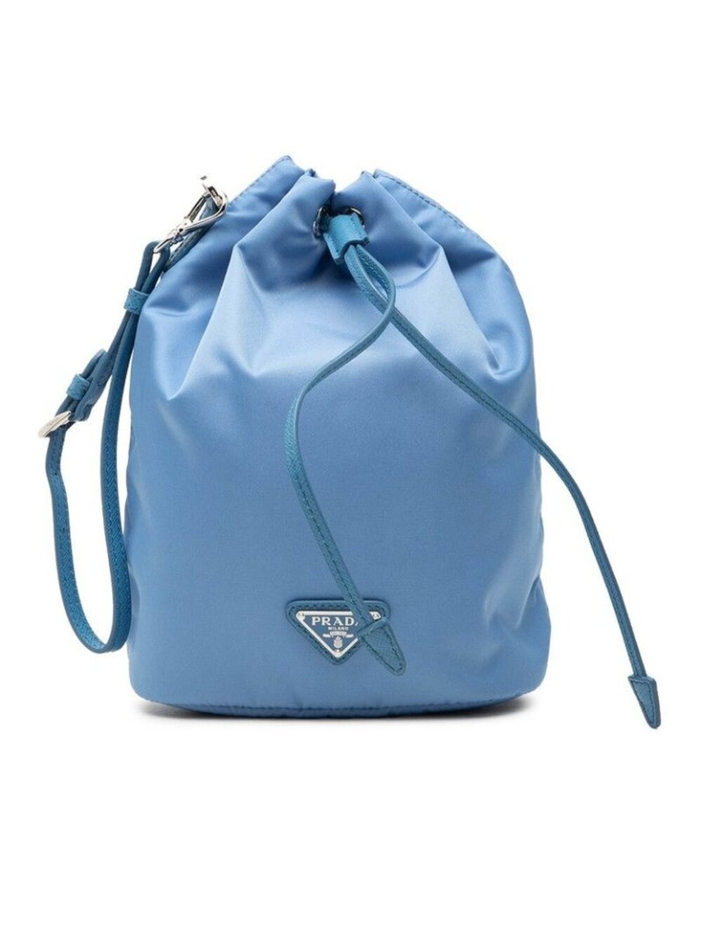 Prada Tessuto Pouch Drawstring Handbag Blue Nylon Leather